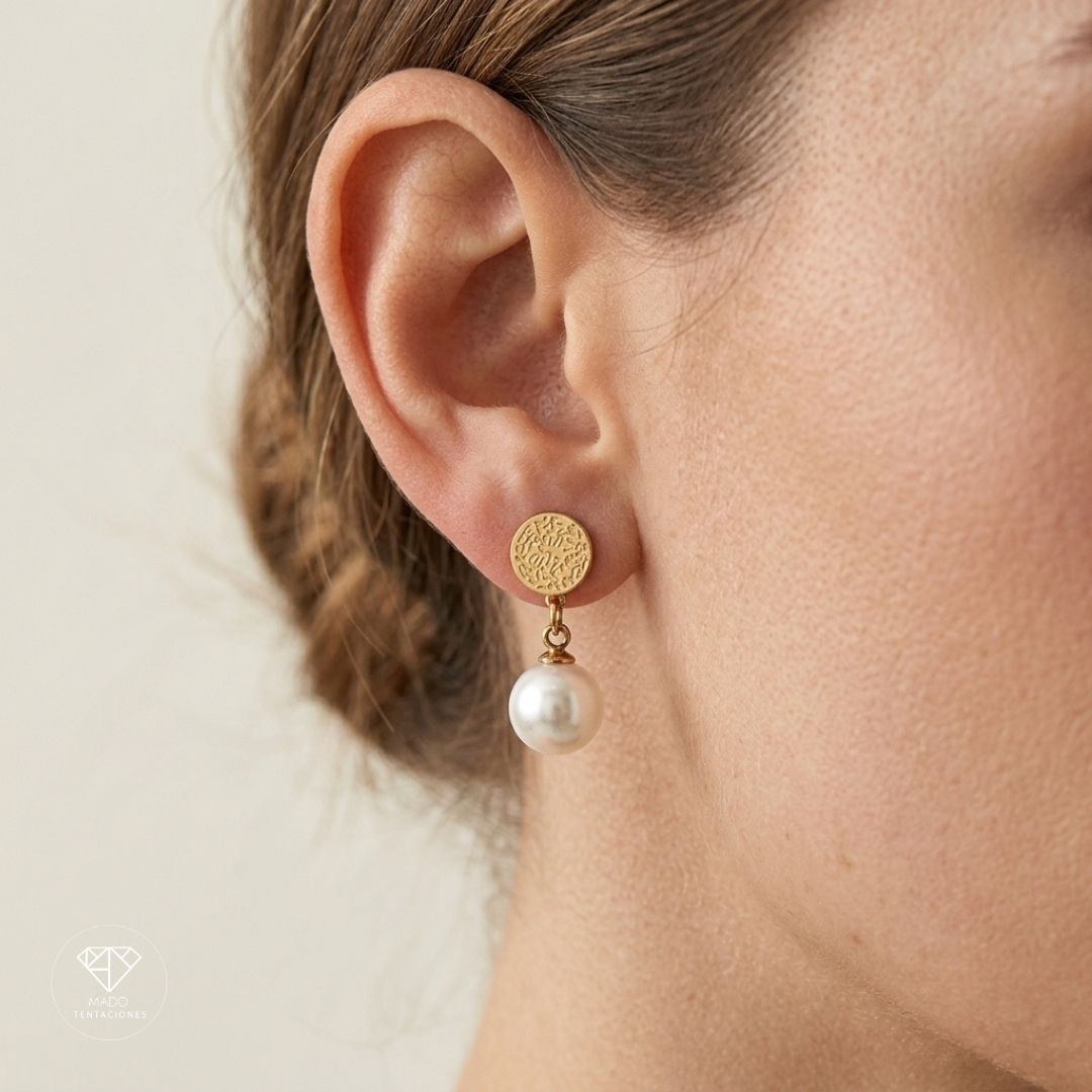 Aretes Perla Disco Labrado