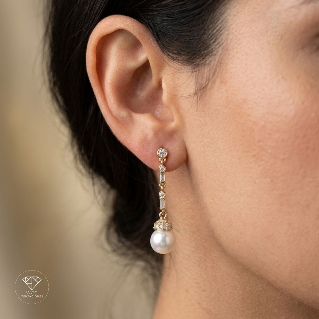 Aretes Largos Perla Baguete