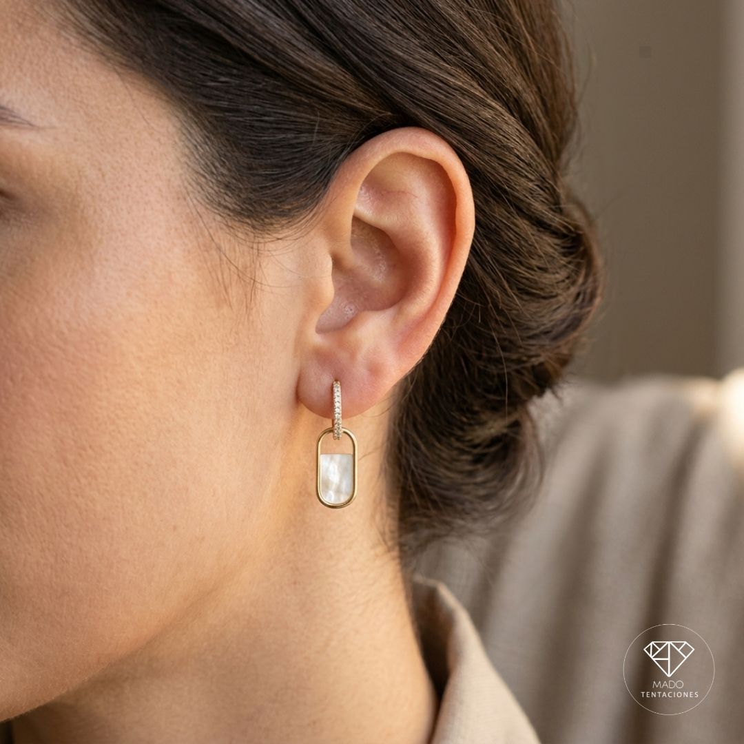 Aretes Colgantes Nácar Pavé