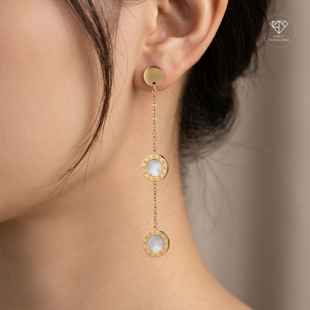 Aretes Largos Nácar Romanos