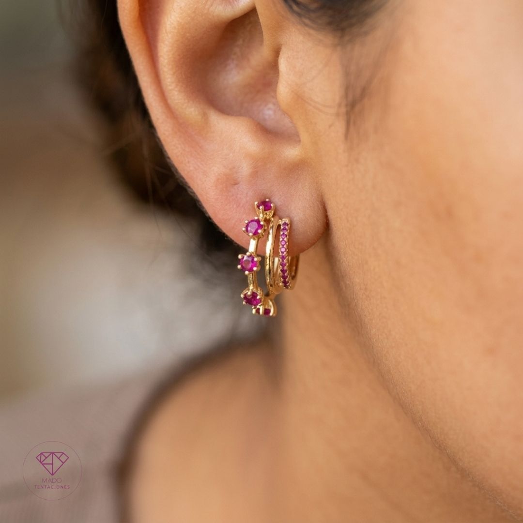 Broqueles Triple Aro Rubí Fucsia