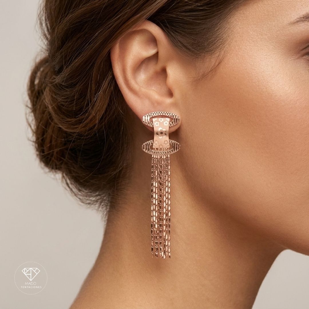 Aretes Largos Flecos Rose