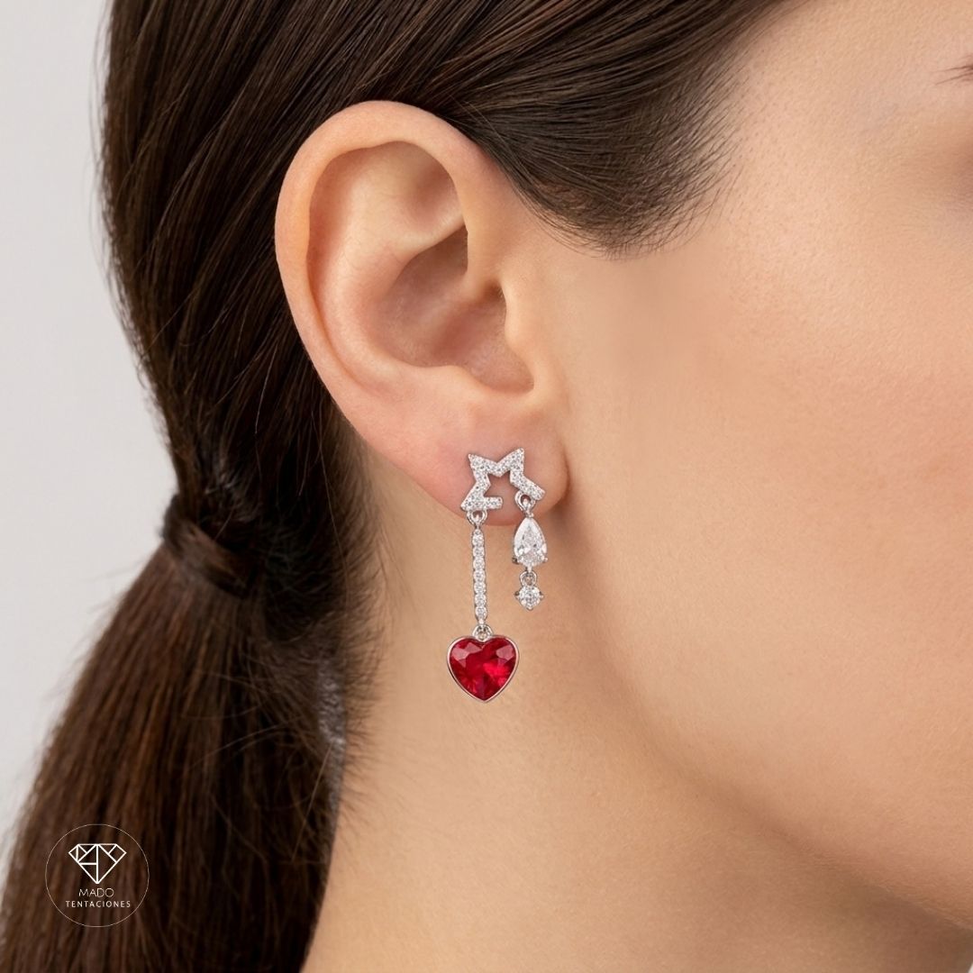 Aretes Estrella Corazón Platinado