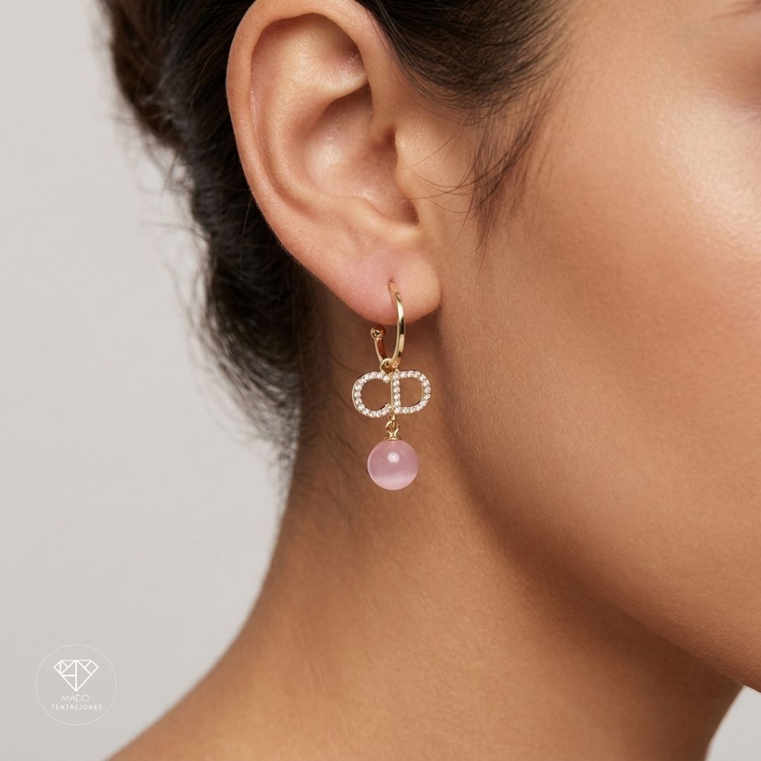 Aretes Colgantes Esfera Rosa
