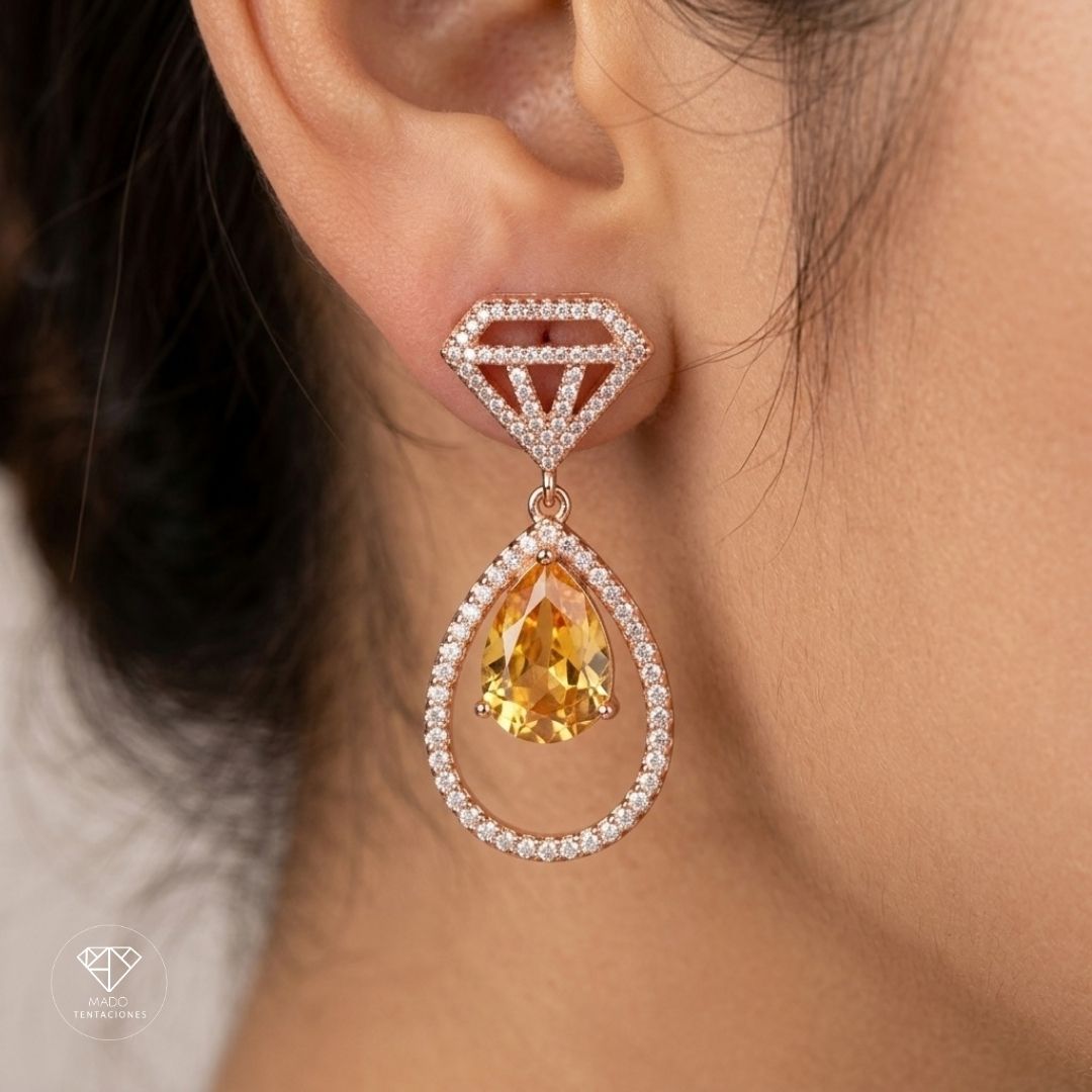 Aretes Colgantes Halo Ámbar