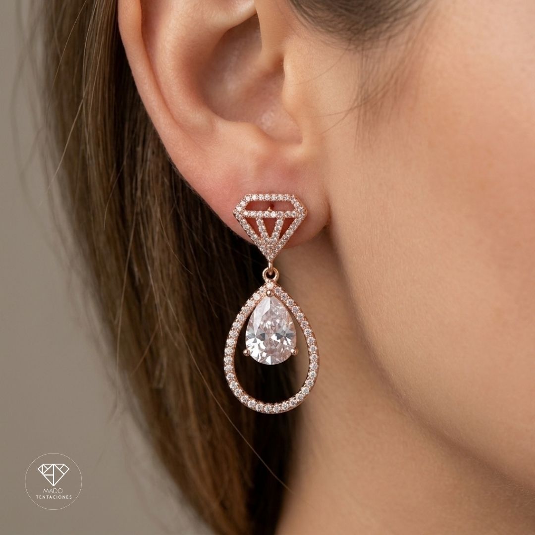 Aretes Colgantes Halo Cristal