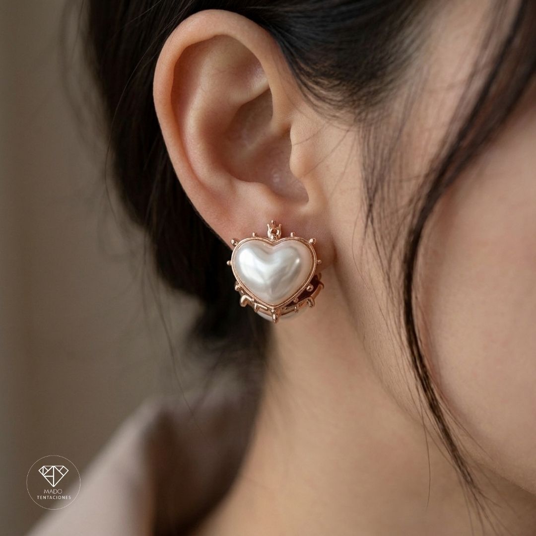 Aretes Arracada Corazón Perla