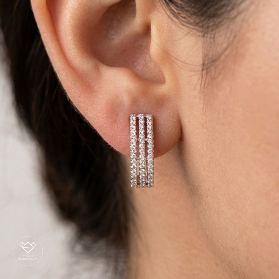 Aretes Triple Hilera Pavé