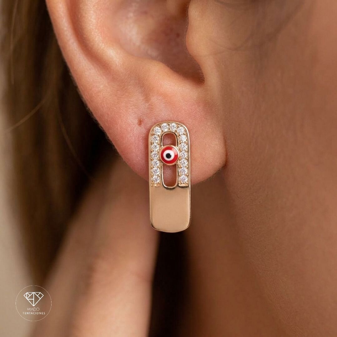 Aretes Rectangulares Ojo Rojo