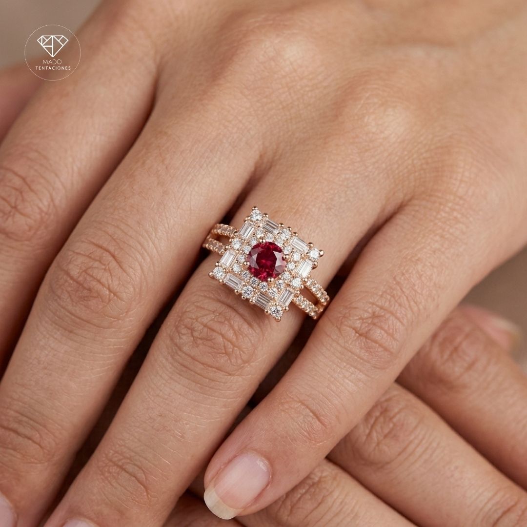 Anillo Pavé Cuadrado Rubí