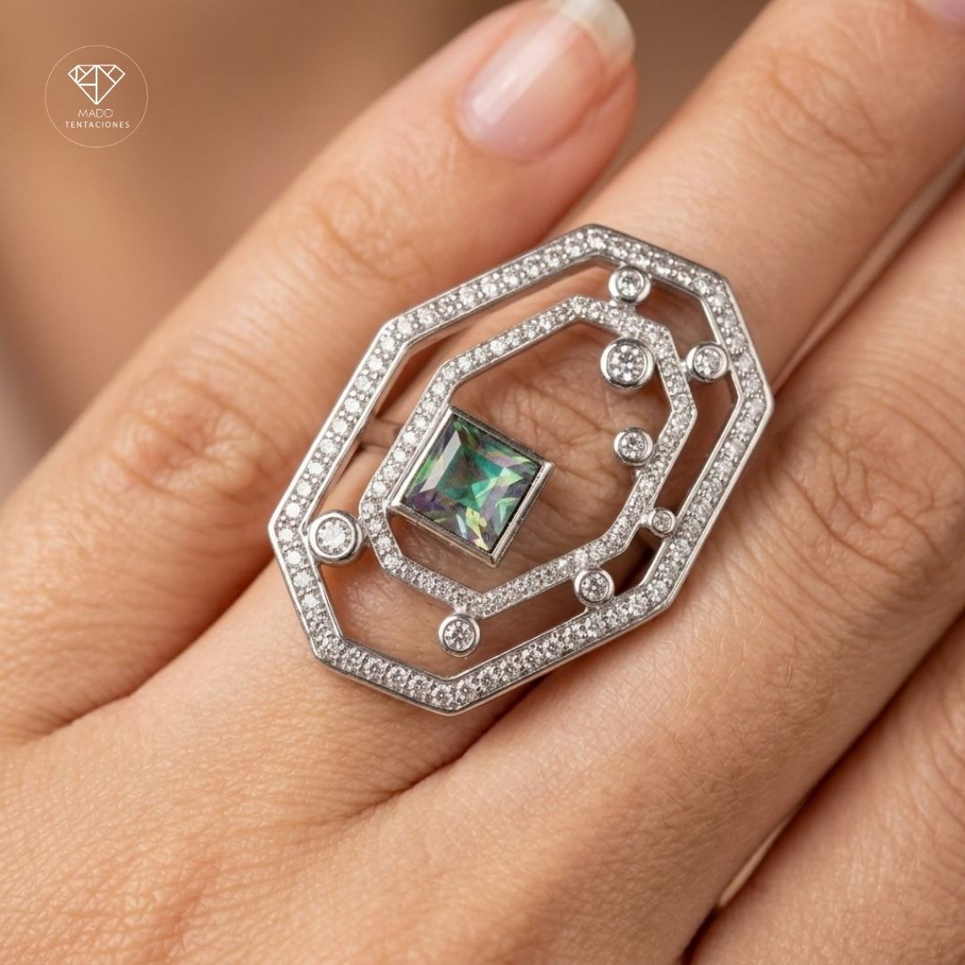 Anillo Cóctel Tornasol Geométrico