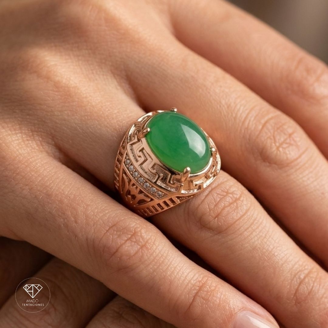 Anillo Sello Jade Greca