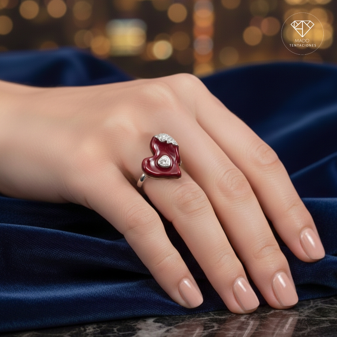 Anillo Corazón Esmaltado Platinado