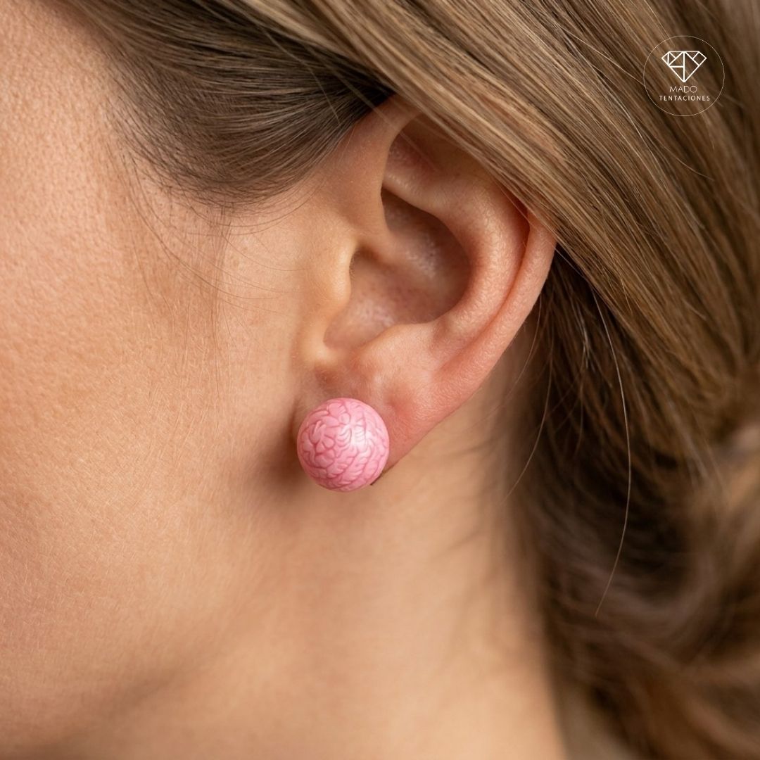Aretes Esfera Floral Rosa