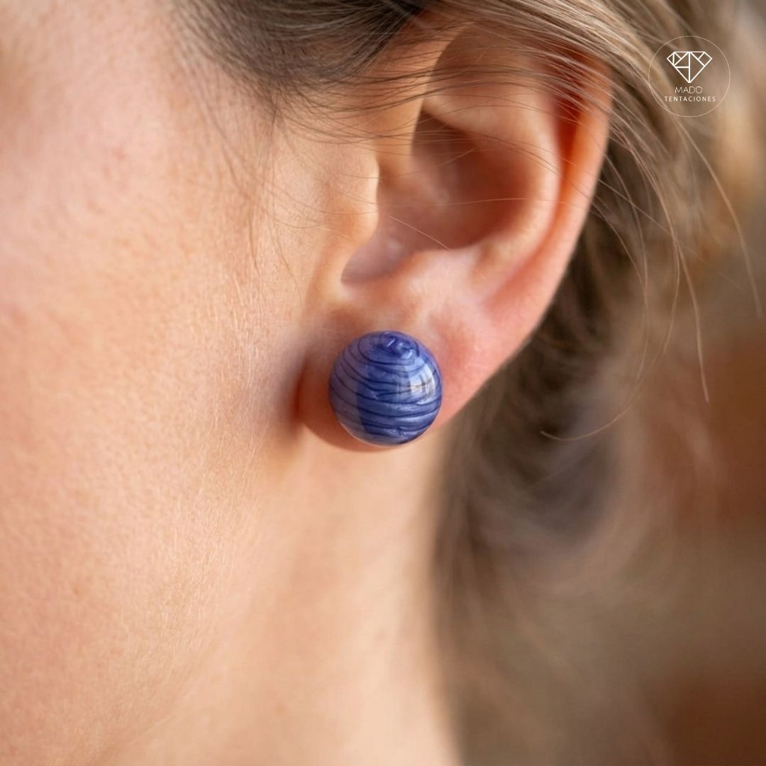Aretes Esfera Texturizada Azul
