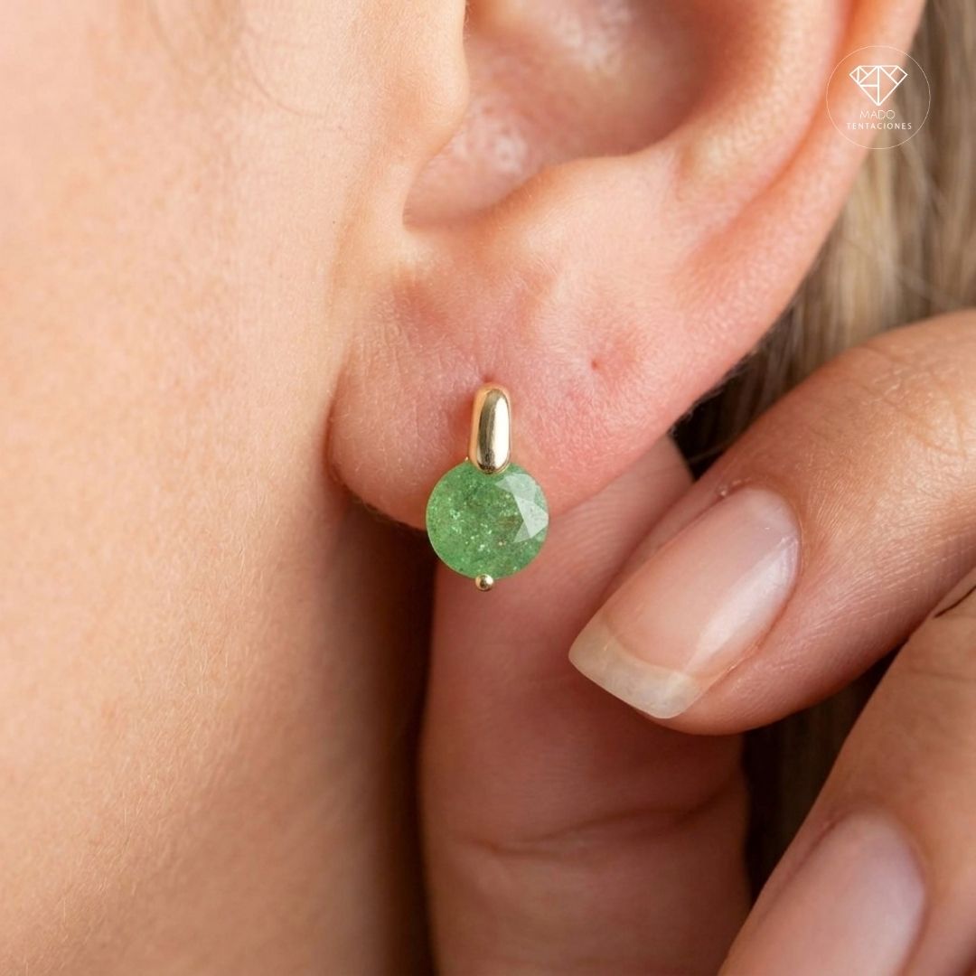 Aretes Círculo Facetado Verde