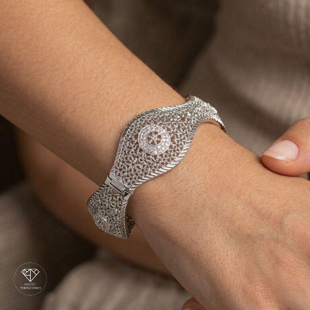 Brazalete Pavé Ondulado Platinado