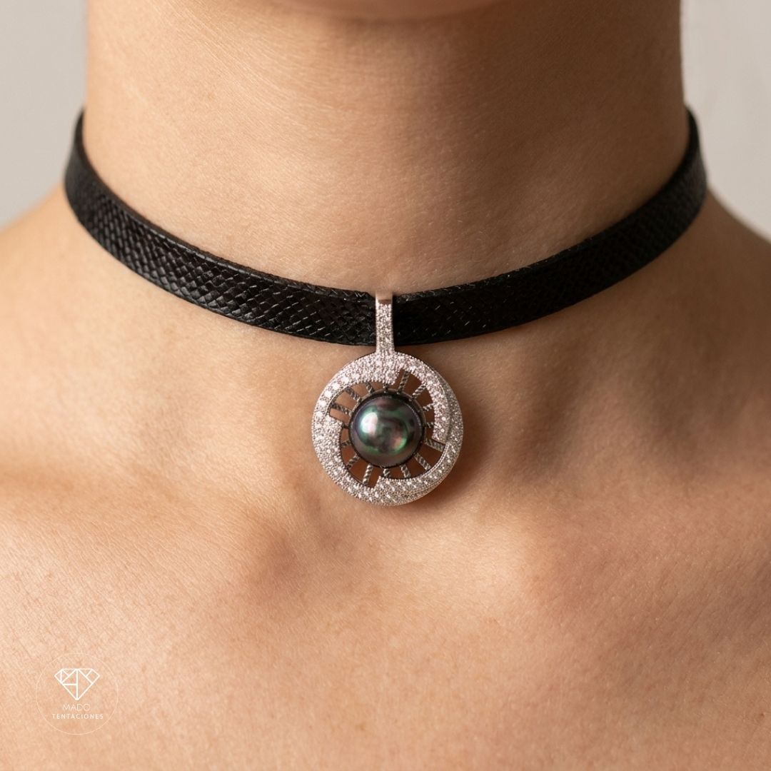 Collar Choker Perla Oscura