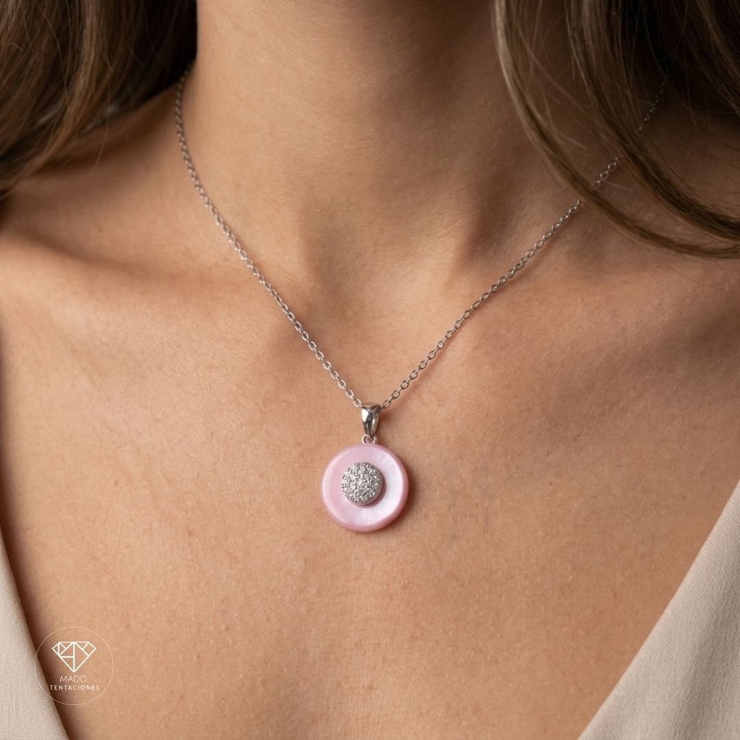 Collar Dije Círculo Rosa