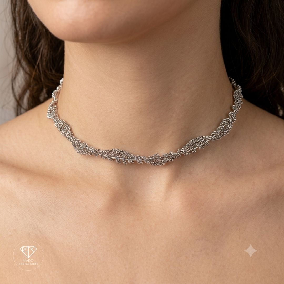 Gargantilla Choker Malla Platinada