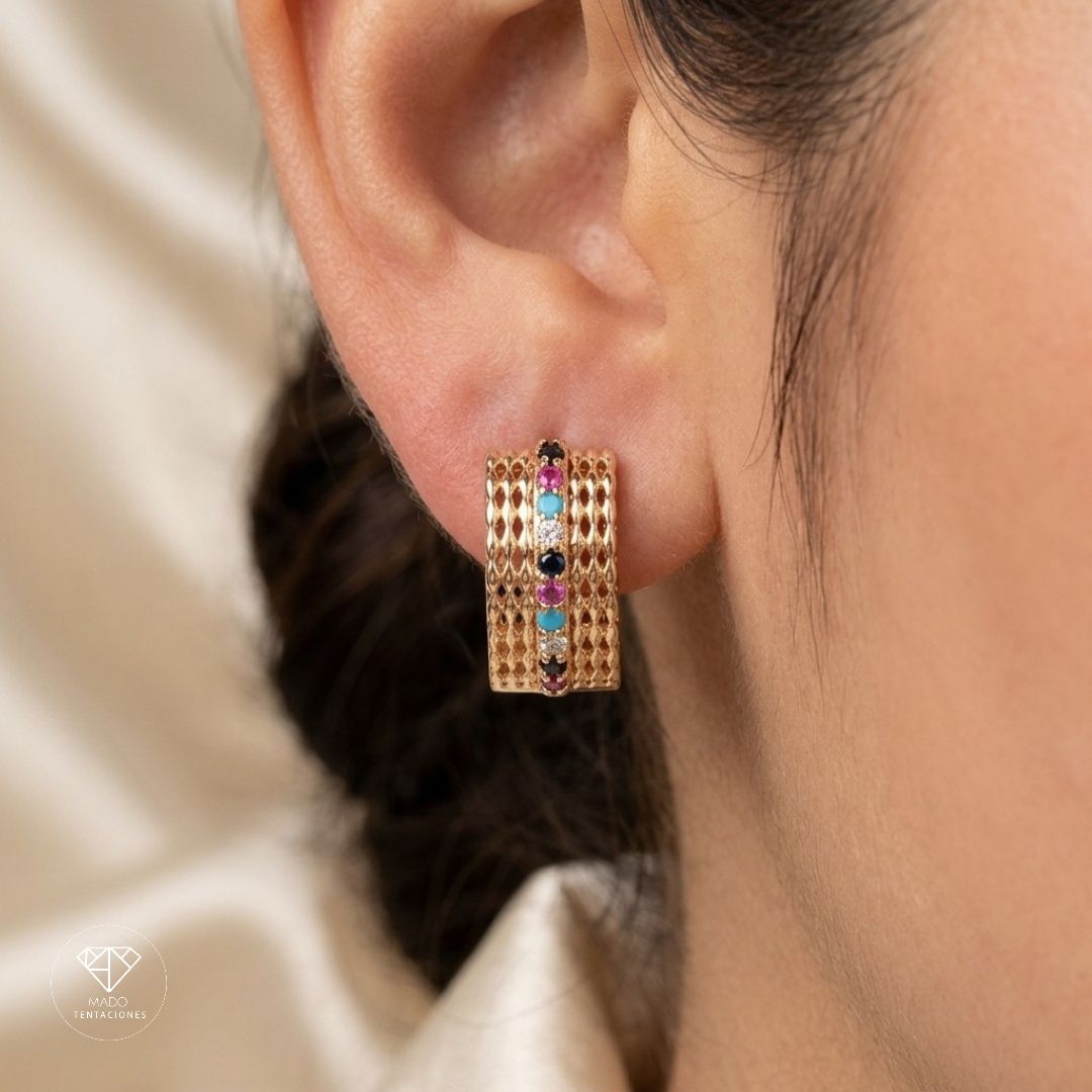 Aretes Huggie Calado Multicolor