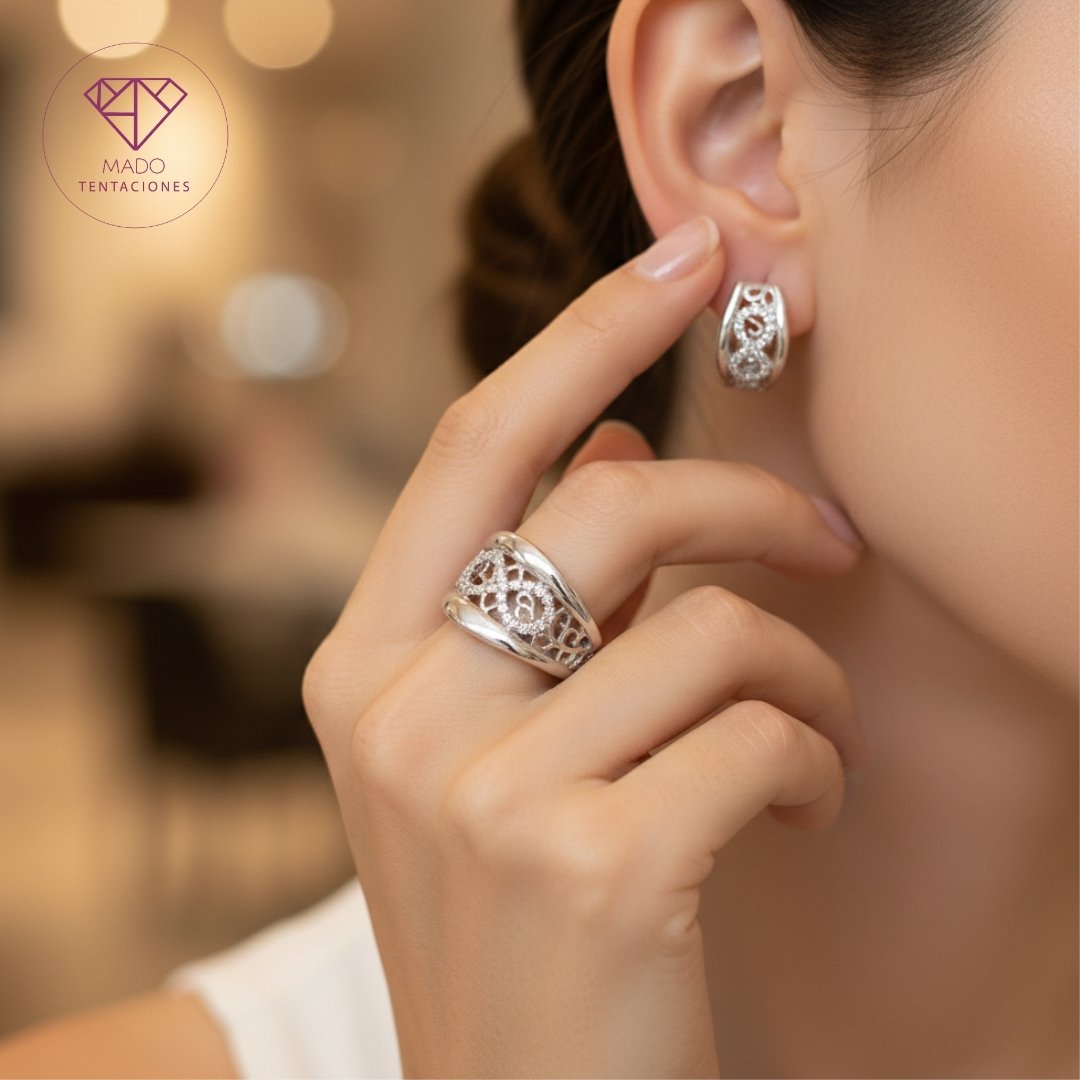 Conjunto Filigrana Platinada Brillante