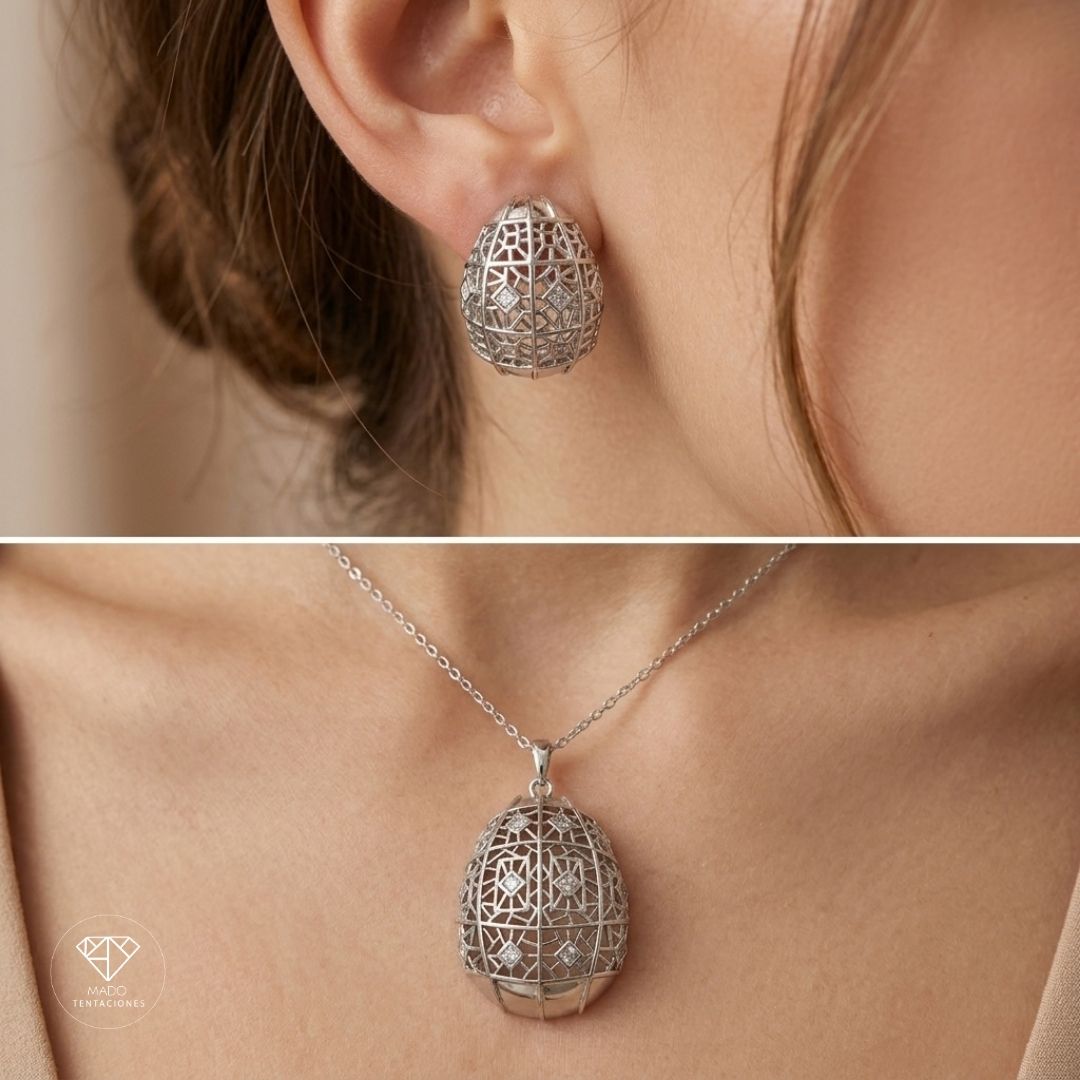Conjunto Huevo Filigrana Platinado
