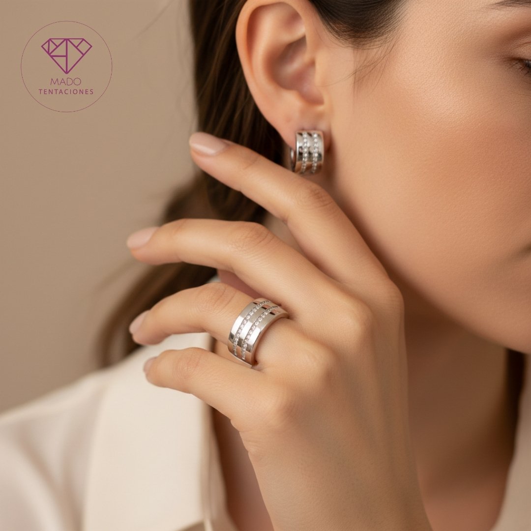 Set Anillo Aretes Líneas