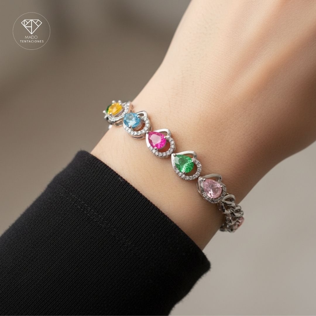 Pulsera Gotas Pavé Platinada