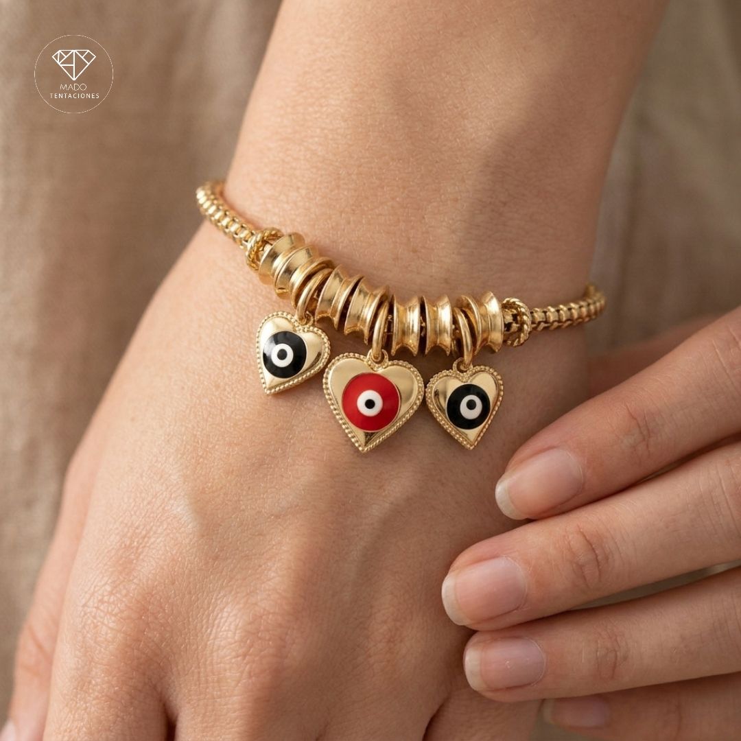 Pulsera Corazones Ojo Turco