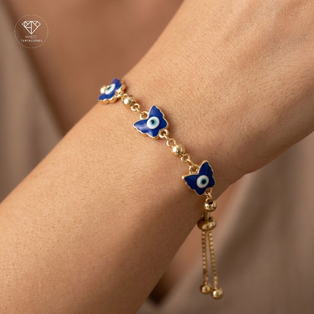 Pulsera Ajustable Mariposas Ojo Turco
