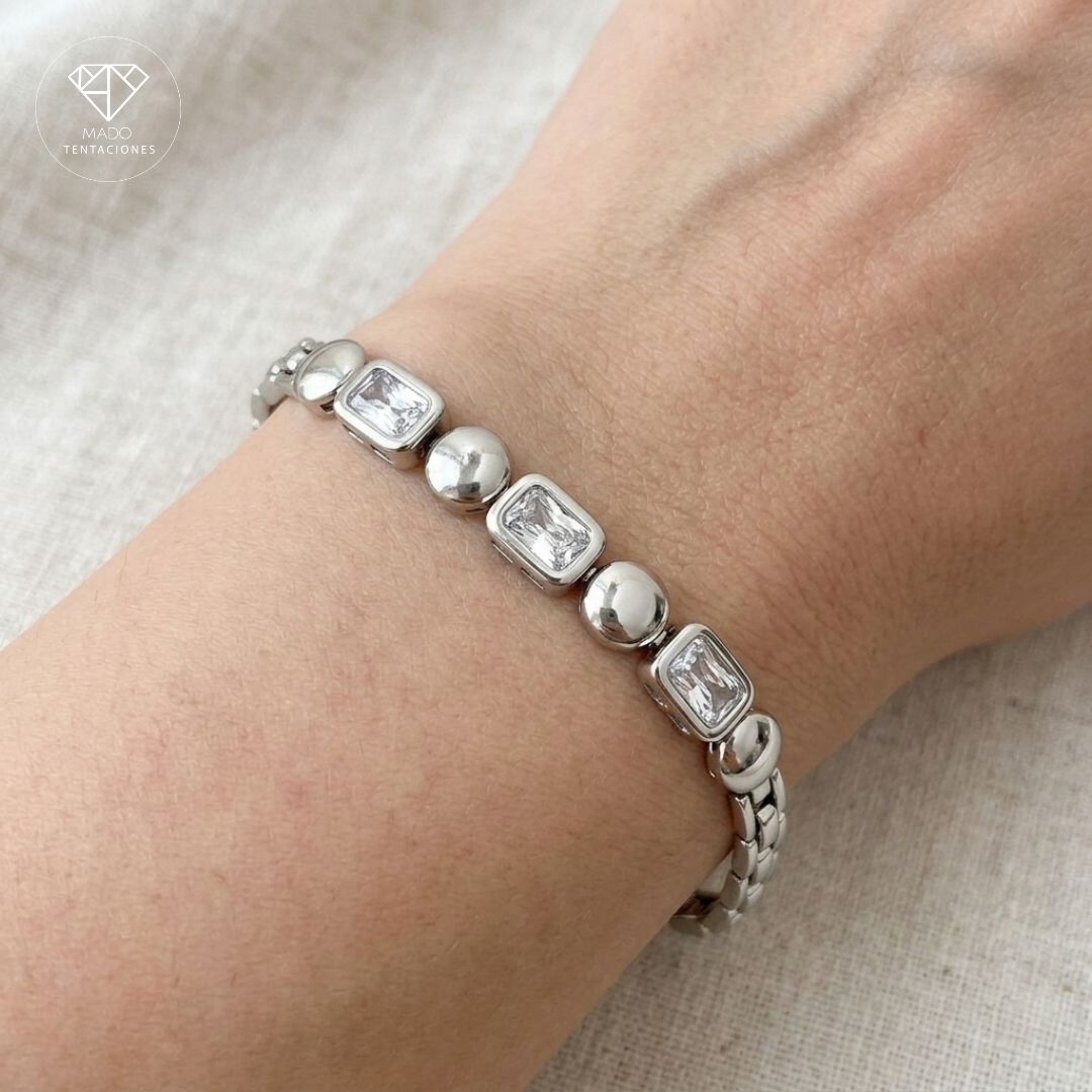 Pulsera Esferas Circonia Rectangular